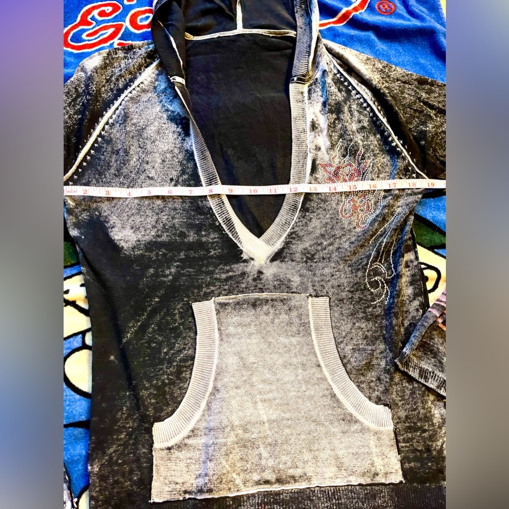 Ed Hardy Christian Audigier hooded pullover burnout acidwash hoodie sweater Y2k - Picture 4 of 8